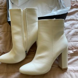 NEW IN BOX White Leather Booties
